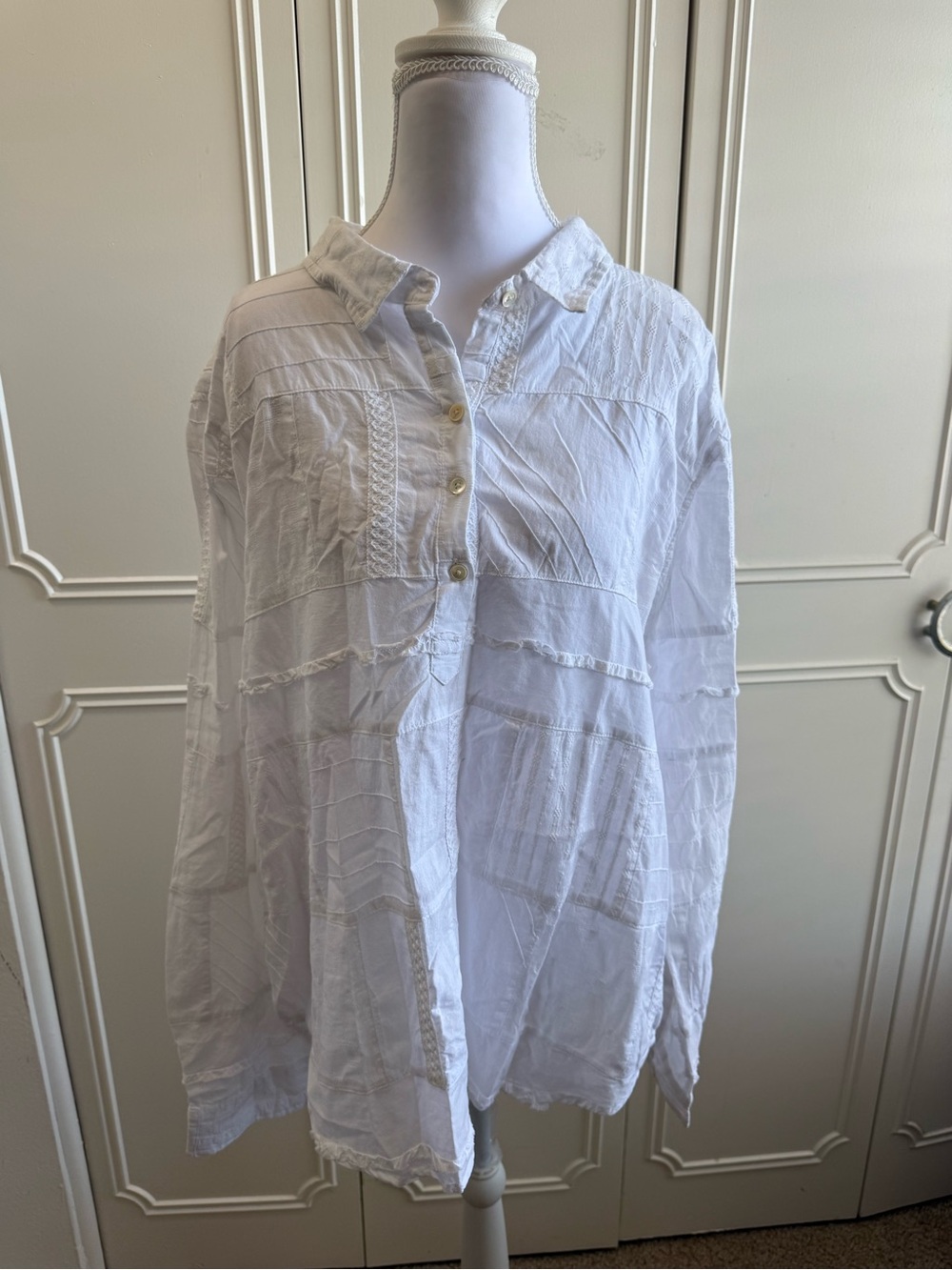 Dylan White Patchwork Long Sleeve Button Up Shirt